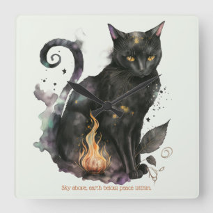 Erstellen Sie Ihre eigene magische schwarze Katze Quadratische Wanduhr
