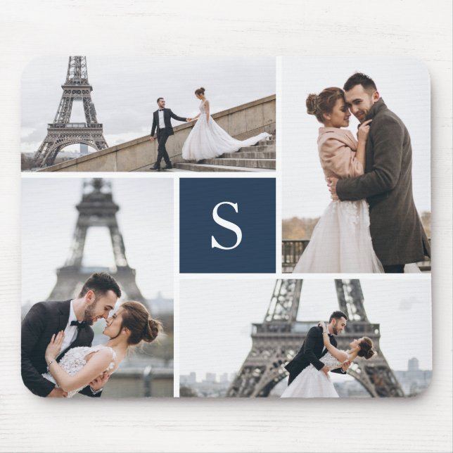 Erstellen Sie Ihre eigene Mit Monogramm 4-Foto Col Mousepad (Vorne)