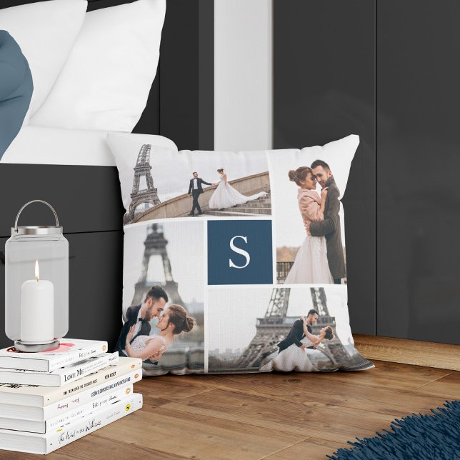 Erstellen Sie Ihre eigene Mit Monogramm 5-Foto Col Kissen (Von Creator hochgeladen)