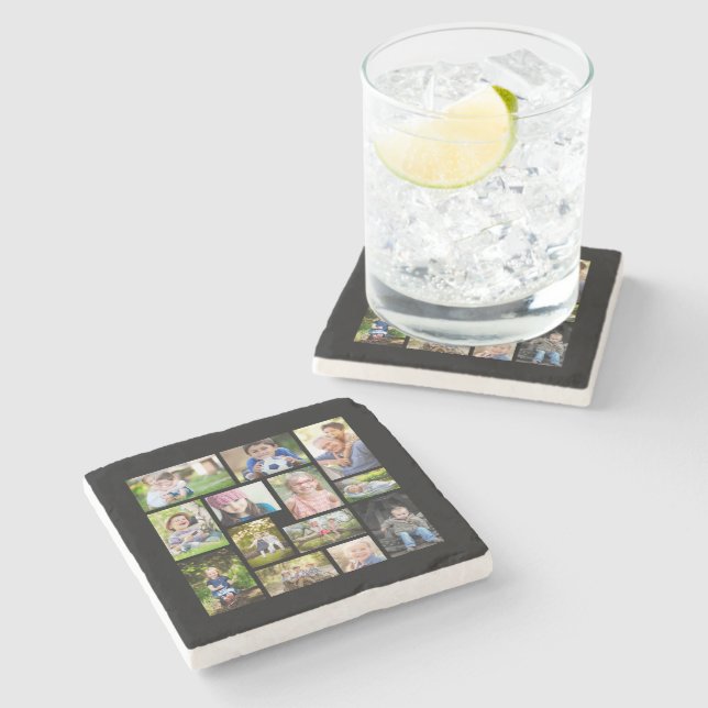 Erstellen Sie Ihre eigene Multi-FotoCollage Schwar Steinuntersetzer (Seitenansicht)