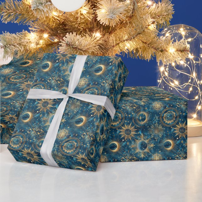 Erstellen Sie Ihre eigene mystische Blue & Gold Ce Geschenkpapier (Feiertage)