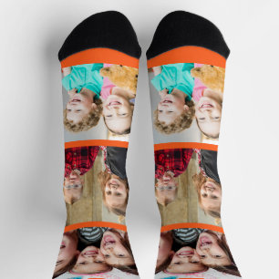 Erstellen Sie Ihre eigene Neonorange Linie 3 Foto- Socken