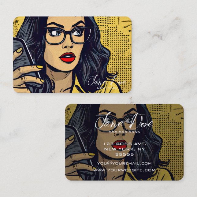 Erstellen Sie Ihre eigene Retro-Frau auf dem Handy Visitenkarte (Vorne/Hinten)