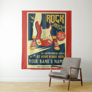 Erstellen Sie Ihre eigene Retro Rock-Musiksammlung Wandteppich