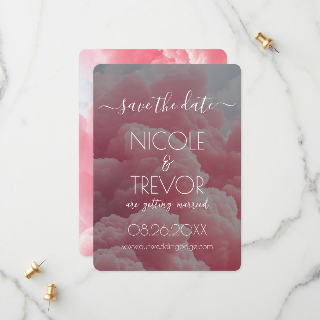 Erstellen Sie Ihre eigene - rosa Cloud Save The Date (Vorderseite/Rückseite Beispiel)