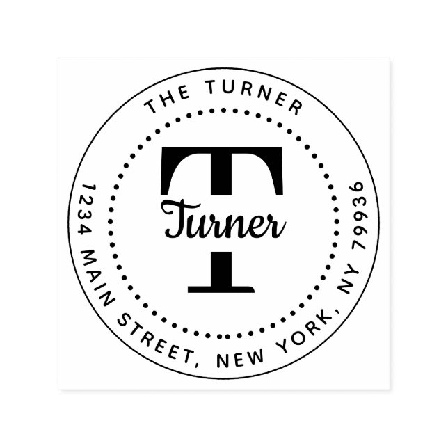 Erstellen Sie Ihre eigene Round Monogram Rücksende Permastempel (Design)