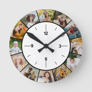 Erstellen Sie Ihre eigene Schwarz/Weiß 12 FotoColl Runde Wanduhr