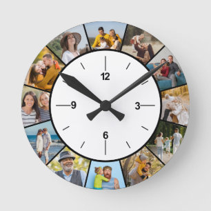 Erstellen Sie Ihre eigene Schwarz/Weiß 12 FotoColl Runde Wanduhr