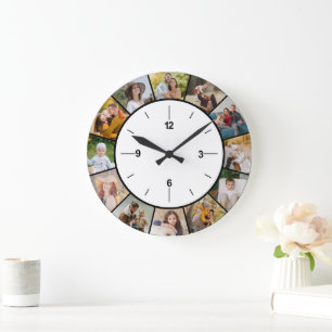 Erstellen Sie Ihre eigene Schwarz-Weiß-Fotocollage Große Wanduhr