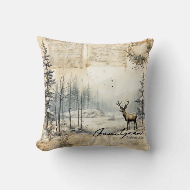 Erstellen Sie Ihre eigene Vintage Winterlandschaft Kissen (Vorderseite)