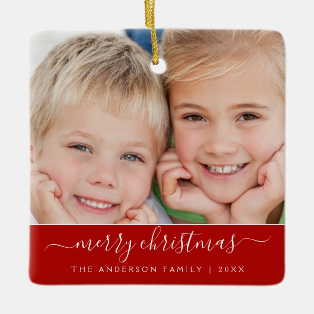 Erstellen Sie Ihre eigene Weihnachts-Familienfotov Keramikornament (Vorderseite)