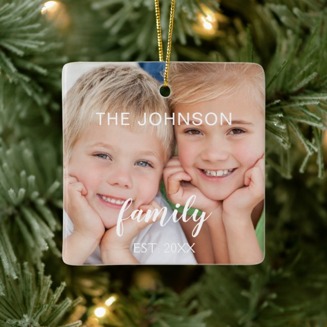Erstellen Sie Ihre eigene Weihnachts-Familienfotov Keramikornament (Baum)