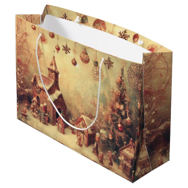 Erstellen Sie Ihre eigene Weihnachtsdorf-Geschenkt Große Geschenktüte (Rückseite Schrägansicht)