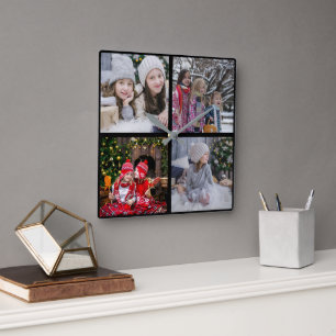 Erstellen Sie Ihre eigene Weihnachtsfamilien-Foto- Quadratische Wanduhr