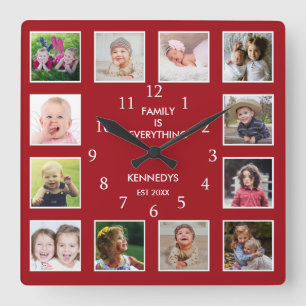 Erstellen Sie Ihre eigenen 12 Collage Frame Rot. Quadratische Wanduhr