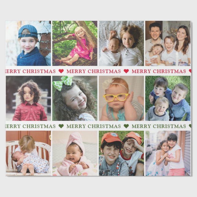 Erstellen Sie Ihre eigenen 12 Foto Collage Frohe W Geschenkpapier (Flach)