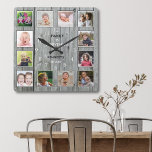 Erstellen Sie Ihre eigenen 12 Fotomaterial Rustika Quadratische Wanduhr<br><div class="desc">Erstellen Sie Ihre eigene Foto Collage Wand Uhr mit 12 Ihrer Lieblingsfotos. Die Foto-Rahmenuhr hilft Ihnen, Ihre besonderen Momente zu schätzen und macht Eltern, Großeltern und Freunden ein wohlüberlegtes Geschenk. Die personalisierte Familienuhr macht sie zu einem perfekten Geschenk für jeden Anlaß. Personalisieren mit Familienname und feststehendem Datum. Das Zitat "Family...</div>
