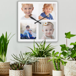 Erstellen Sie Ihre eigenen 4 Familienfotocollage-K Quadratische Wanduhr