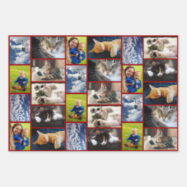 Erstellen Sie Ihre eigenen 9 Foto Collage Dunkelro Geschenkpapier Set