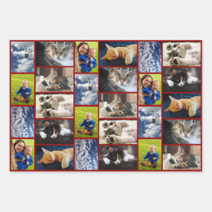 Erstellen Sie Ihre eigenen 9 Foto Collage Dunkelro Geschenkpapier Set