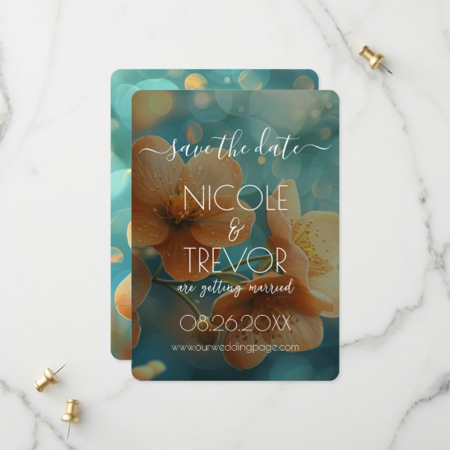 Erstellen Sie Ihre eigenen - Aquamarine Bokeh Oran Save The Date (Vorderseite/Rückseite Beispiel)