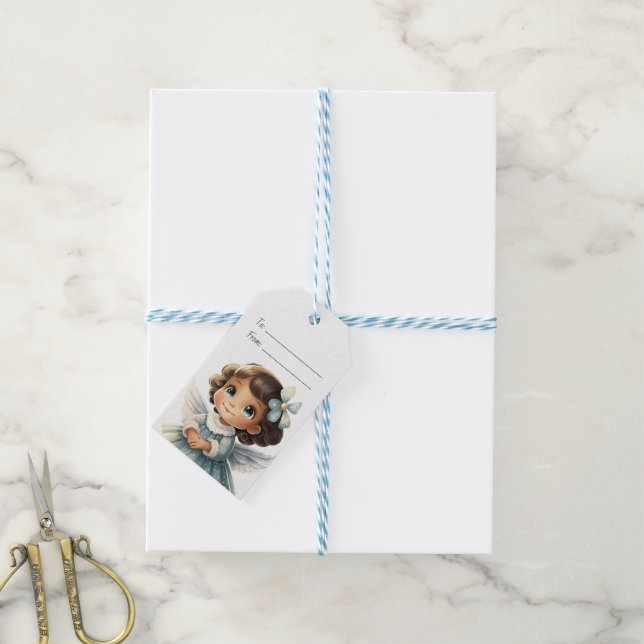Erstellen Sie Ihre eigenen Brünetten Blauen Engel  Geschenkanhänger (Mit Garn)