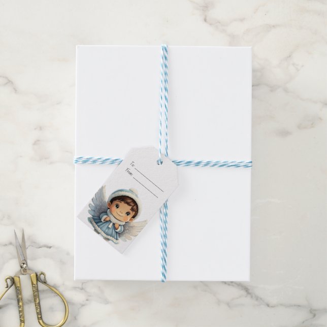 Erstellen Sie Ihre eigenen Brünetten Boy Blue Ange Geschenkanhänger (Mit Garn)