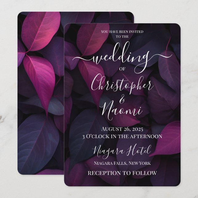 Erstellen Sie Ihre eigenen Deep Fuchsia-Blätter Einladung (Vorne/Hinten)