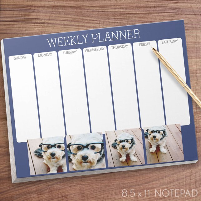 Erstellen Sie Ihre eigenen Foto Collage Navy 4 Bil Notizblock (Weekly Planner Notepad - Personalized)