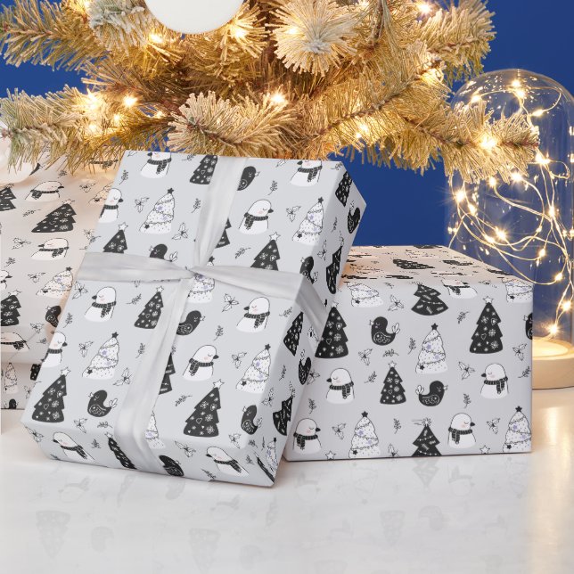 Erstellen Sie Ihre eigenen grauen Weihnachtsbäume  Geschenkpapier (Feiertage)