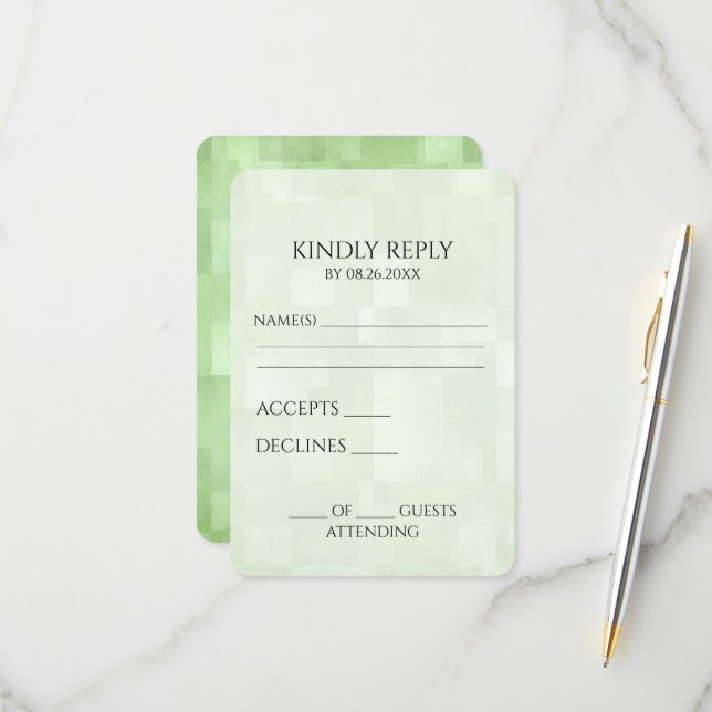 Erstellen Sie Ihre eigenen hellgrünen Quadrate Tex RSVP Karte (Vorderseite/Rückseite Beispiel)