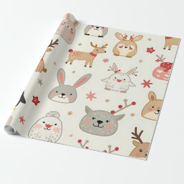 Erstellen Sie Ihre eigenen Kawaii Weihnachtstiere Geschenkpapier