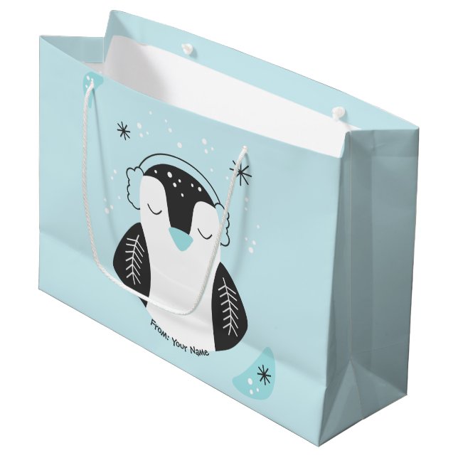 Erstellen Sie Ihre eigenen Niedlichen Pinguin Blue Große Geschenktüte (Vorderseite Schrägansicht)
