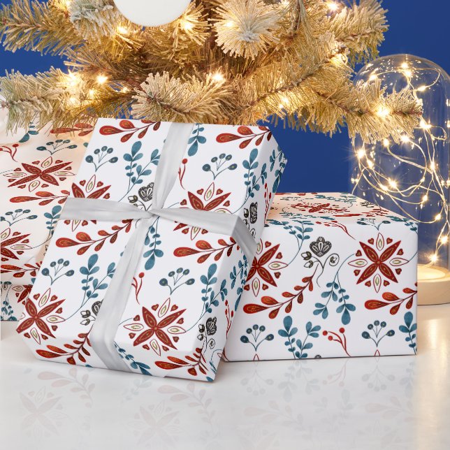 Erstellen Sie Ihre eigenen nordischen Rot- und Bla Geschenkpapier (Feiertage)