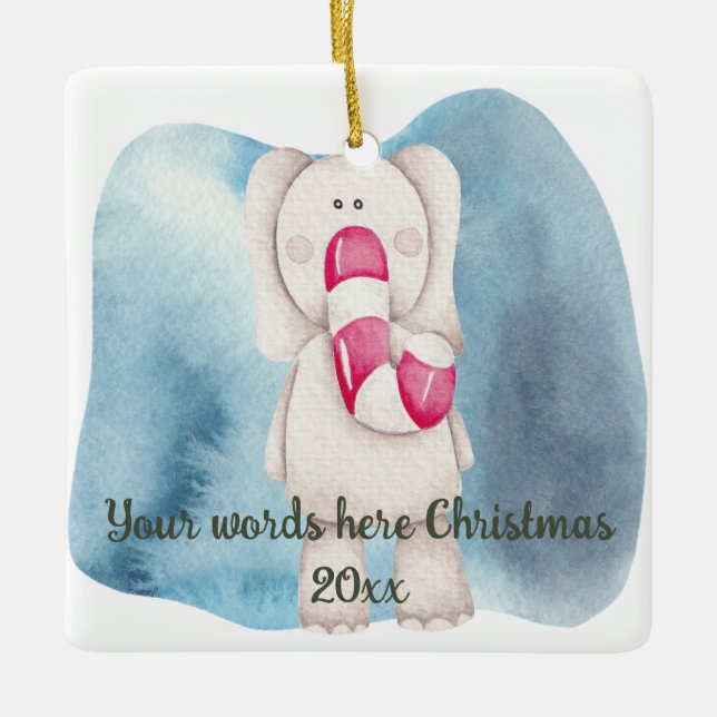 Erstellen Sie Ihre eigenen Peppermint Elephant Wei Keramikornament (Vorderseite)