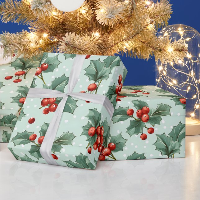 Erstellen Sie Ihre eigenen Polka Dots & Red Holly  Geschenkpapier (Feiertage)