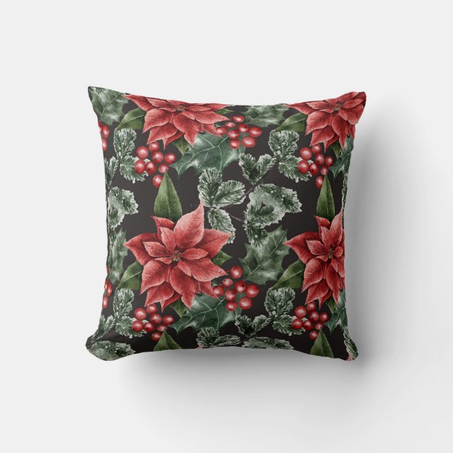 Erstellen Sie Ihre eigenen Red Poinsettias & Holly Kissen (Vorderseite)