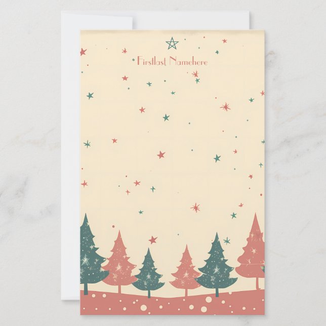 Erstellen Sie Ihre eigenen Retro-Himmels-Yule-Bäum Briefpapier (Vorderseite)
