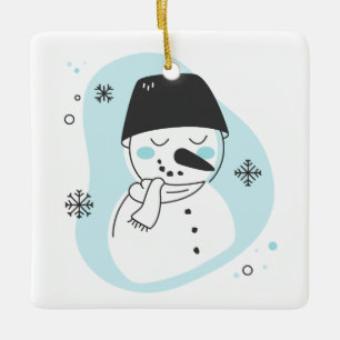 Erstellen Sie Ihre eigenen Retro Snowman Blue Weih Keramikornament