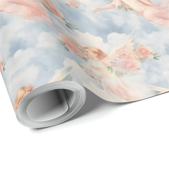 Erstellen Sie Ihre eigenen rosa Engel & rosa Rosen Geschenkpapier (Rolleneckpunkt)