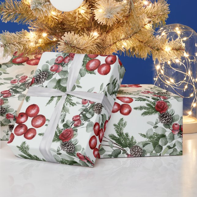 Erstellen Sie Ihre eigenen Roten Holen & Pinecones Geschenkpapier (Feiertage)