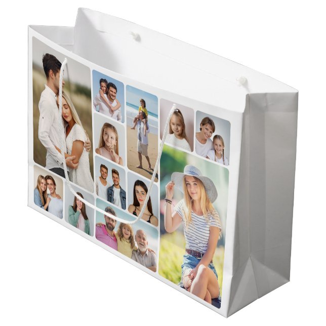 Erstellen Sie Ihre eigenen Rundecken 12 FotoCollag Große Geschenktüte (Vorderseite Schrägansicht)