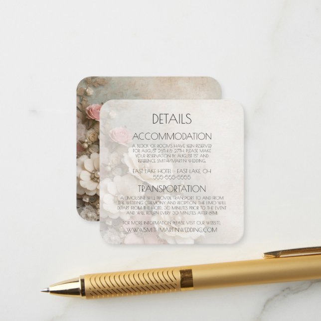 Erstellen Sie Ihre eigenen Shabby Chic-Hochzeitspa Begleitkarte (Vorderseite/Rückseite Beispiel)