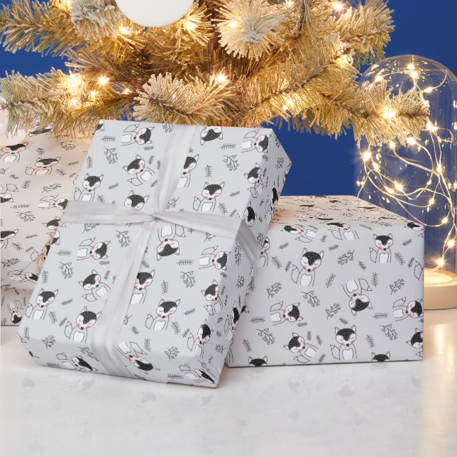 Erstellen Sie Ihre eigenen süßen grauen Füchse Geschenkpapier (Feiertage)