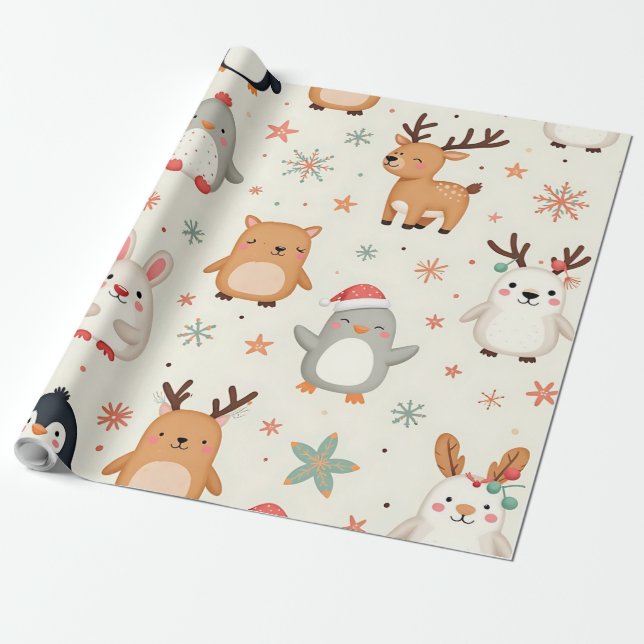 Erstellen Sie Ihre eigenen Weihnachts Kawaii Tiere Geschenkpapier (Ungerollt)