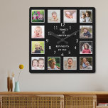 Erstellen Sie Ihren eigenen 12 Collage Frame Schwa Quadratische Wanduhr<br><div class="desc">Erstellen Sie Ihre eigene Foto Collage Wand Uhr mit 12 Ihrer Lieblingsfotos. Die Foto-Rahmenuhr hilft Ihnen, Ihre besonderen Momente zu schätzen und macht Eltern, Großeltern und Freunden ein wohlüberlegtes Geschenk. Die personalisierte Familienuhr macht sie zu einem perfekten Geschenk für jeden Anlaß. Personalisieren mit Familienname und feststehendem Datum. Das Zitat "Family...</div>