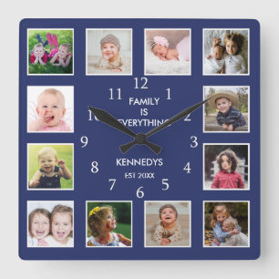 Erstellen Sie Ihren eigenen 12 FotoCollage Frame B Quadratische Wanduhr