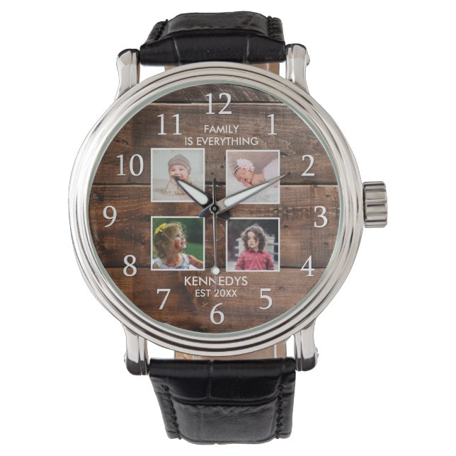 Erstellen Sie Ihren eigenen 4-Collage Familienname Armbanduhr (Vorderseite)