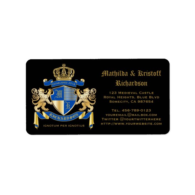 Erstellen Sie Ihren eigenen Coat von Arms Blue Gol Adressaufkleber (Vorne)