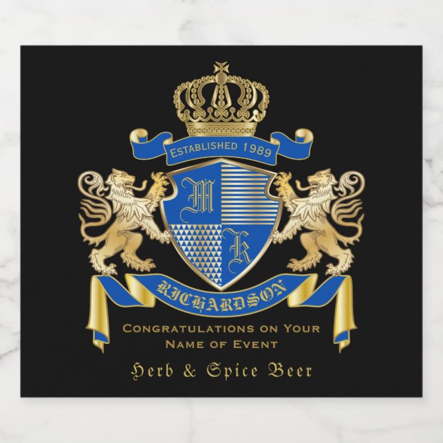 Erstellen Sie Ihren eigenen Coat von Arms Blue Gol Bierflaschenetikett (Einzelnes Label)
